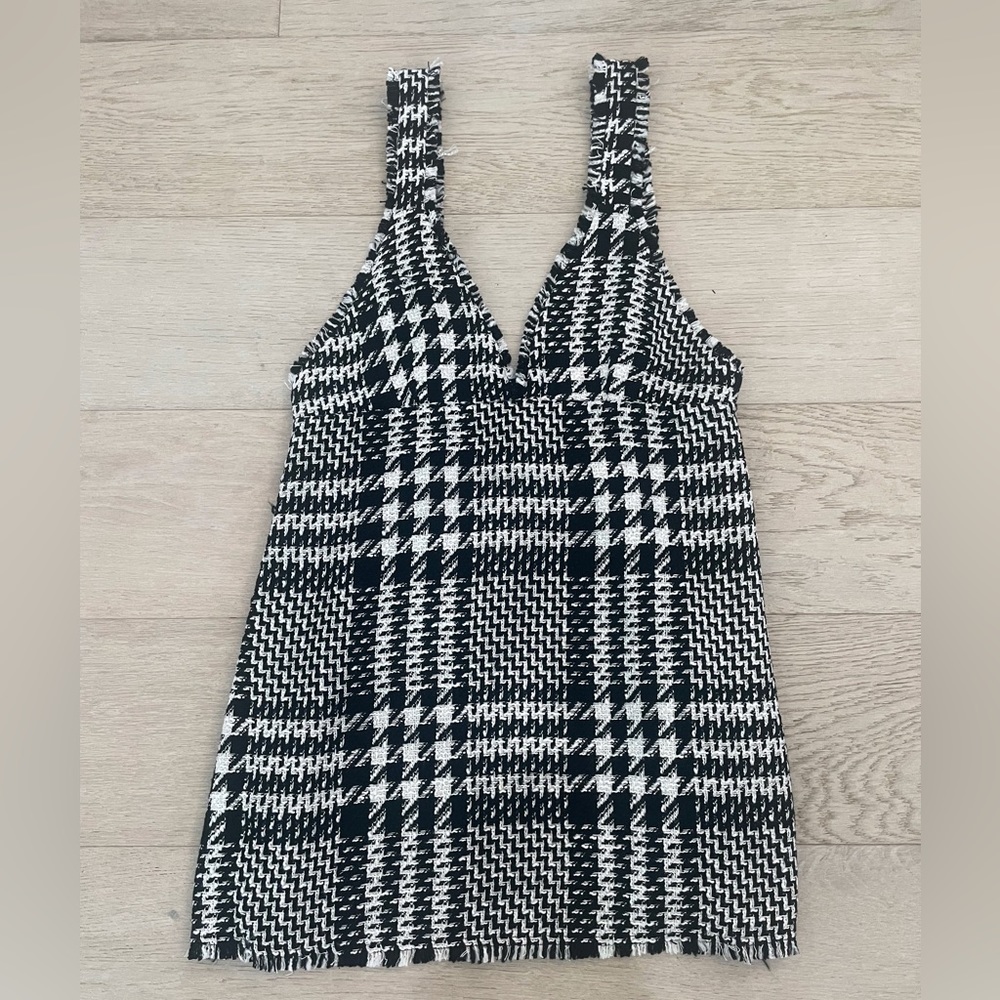 NWT Zara Textured Tweed Houndstooth Pinafore Dress